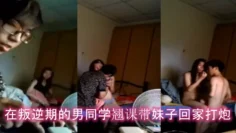 【情侣泄密】在叛逆期的男同学翘课带妹子回家打炮，妹子胸真挺！